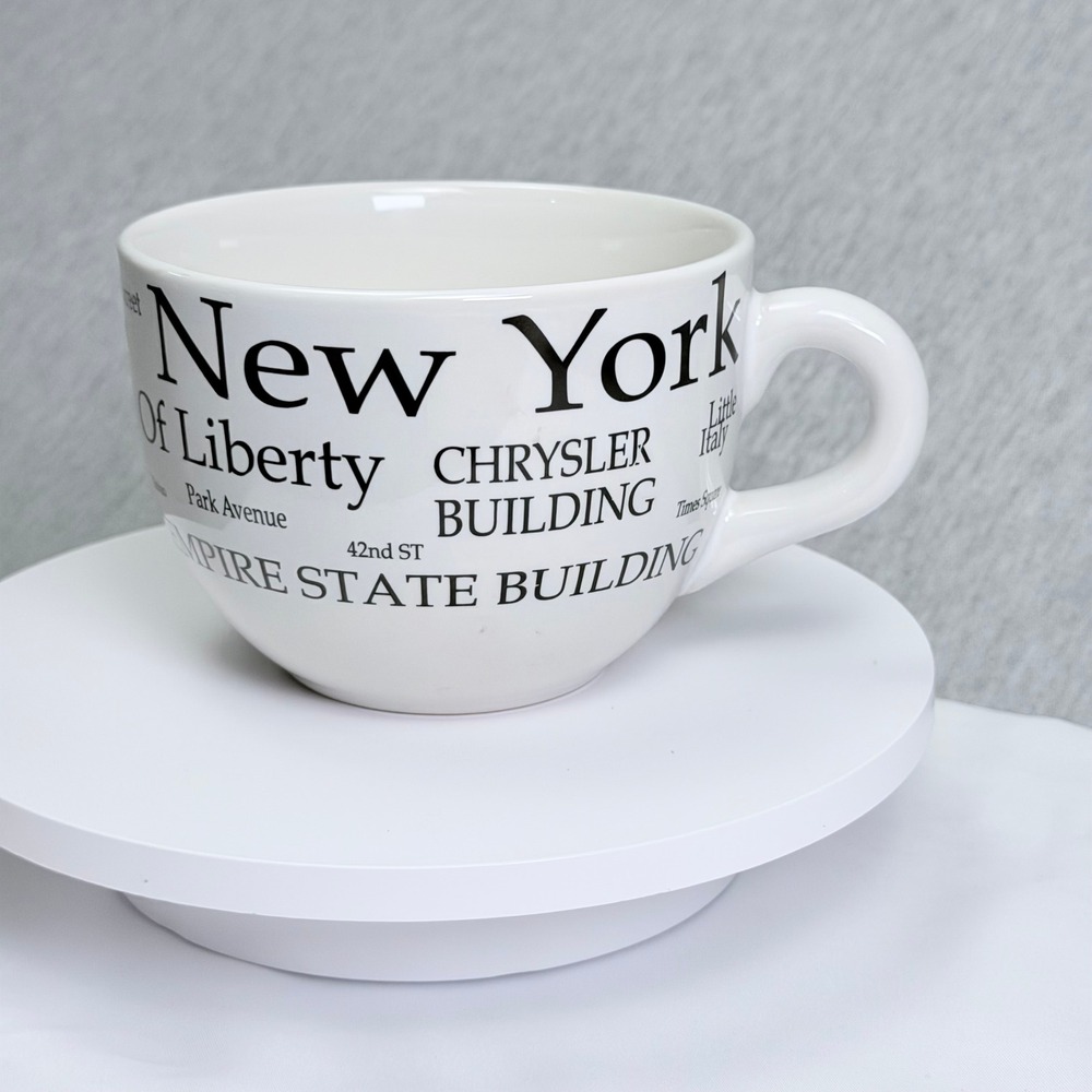 City Merchandise New York City Landmarks Typography Ceramic Mug Soup Bowl White